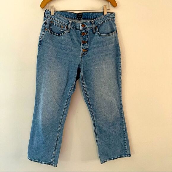 J Crew Jeans Mid Rise Flare Crop Blue Denim Size 30 - Picture 1 of 10